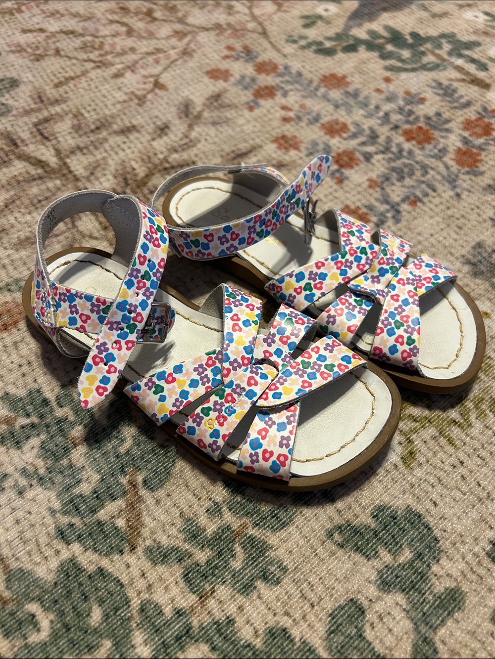 Salt Water Girls' Floral White Multi Strap Sandals